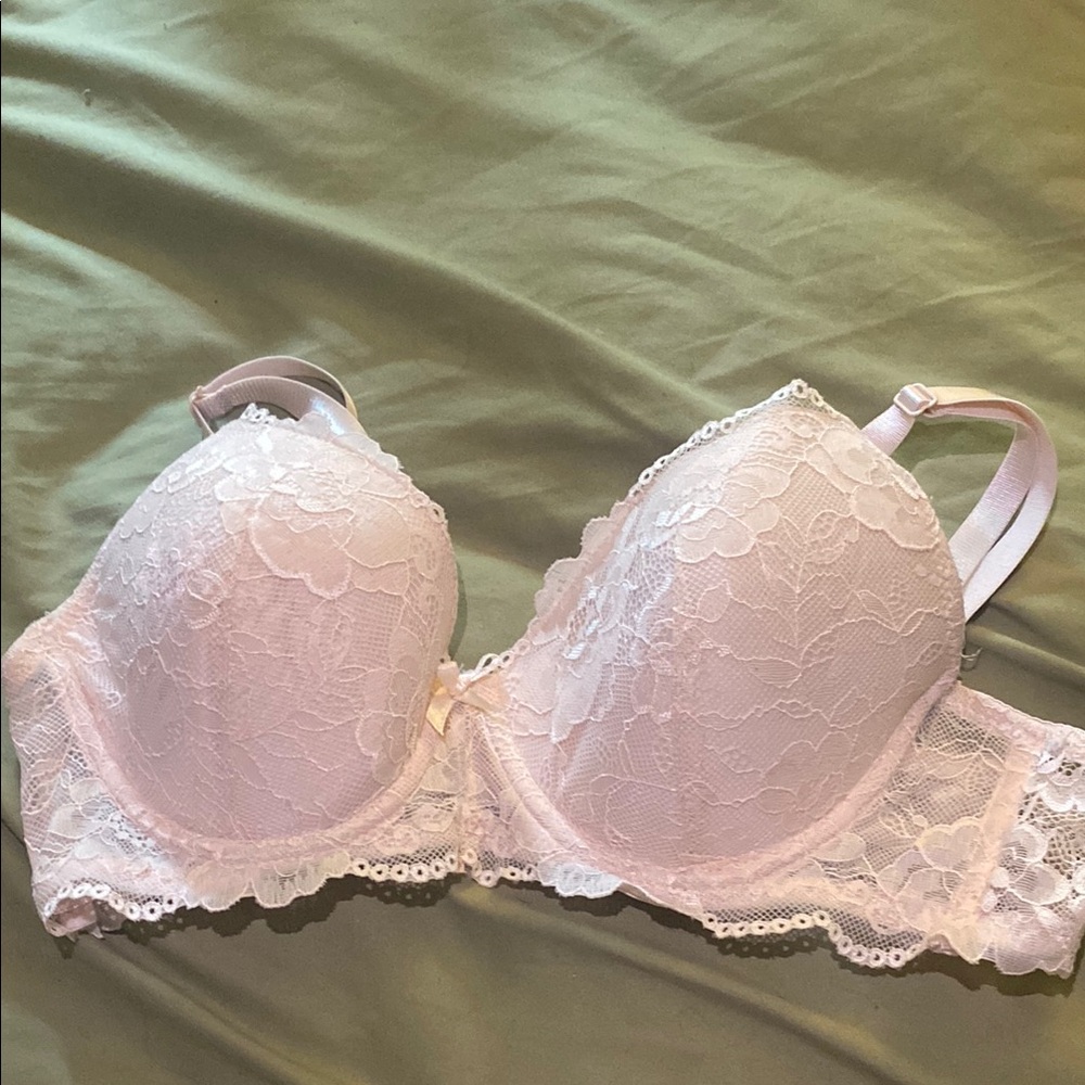 Pink Lace Trim Bra with Adjustable Straps